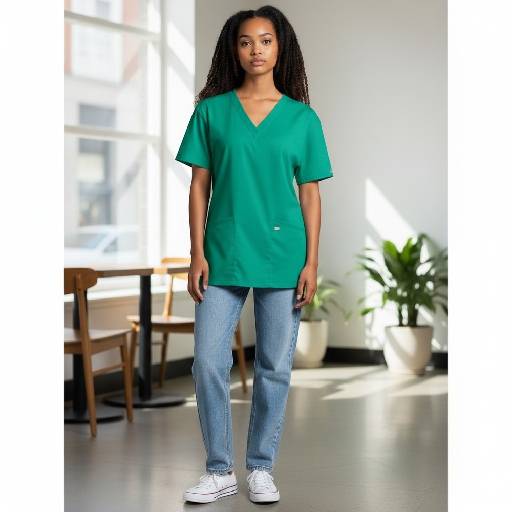 Cherokee Workwear Professionals Scrub‎ Top 4XL Hunter Green NEW WW655 Mock Wrap